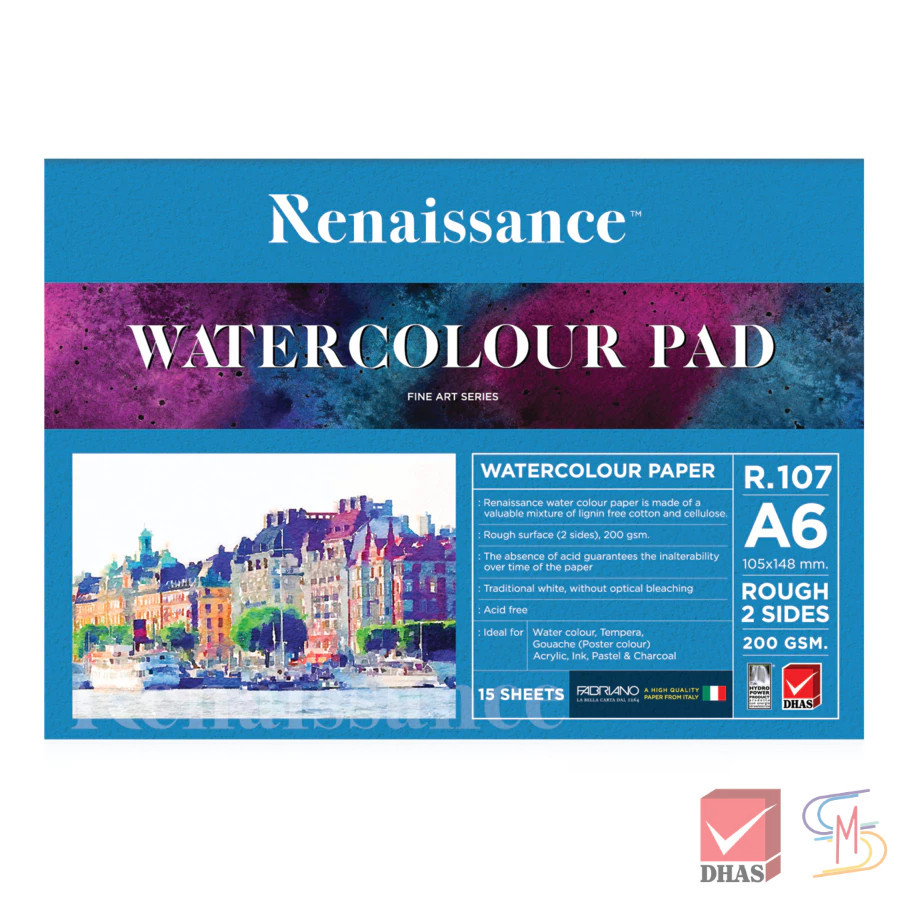 Renaissance สมุดวาดเขียน สีน้ำ ขนาด A6 ผิวหยาบ R-107 จำนวน 1 เล่ม