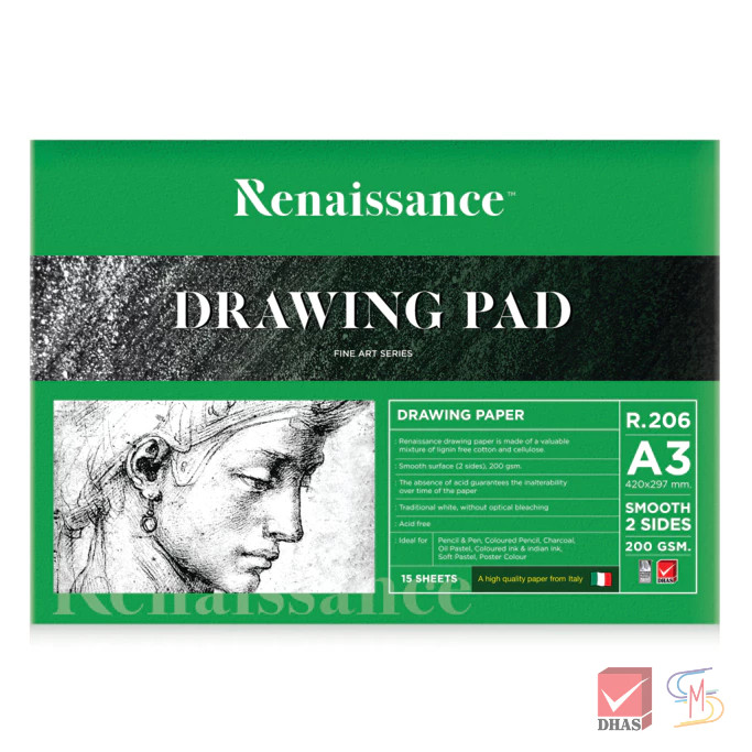 Renaissance สมุดวาดเขียน ขนาด A3 ผิวเรียบ R-206 จำนวน 1 เล่ม