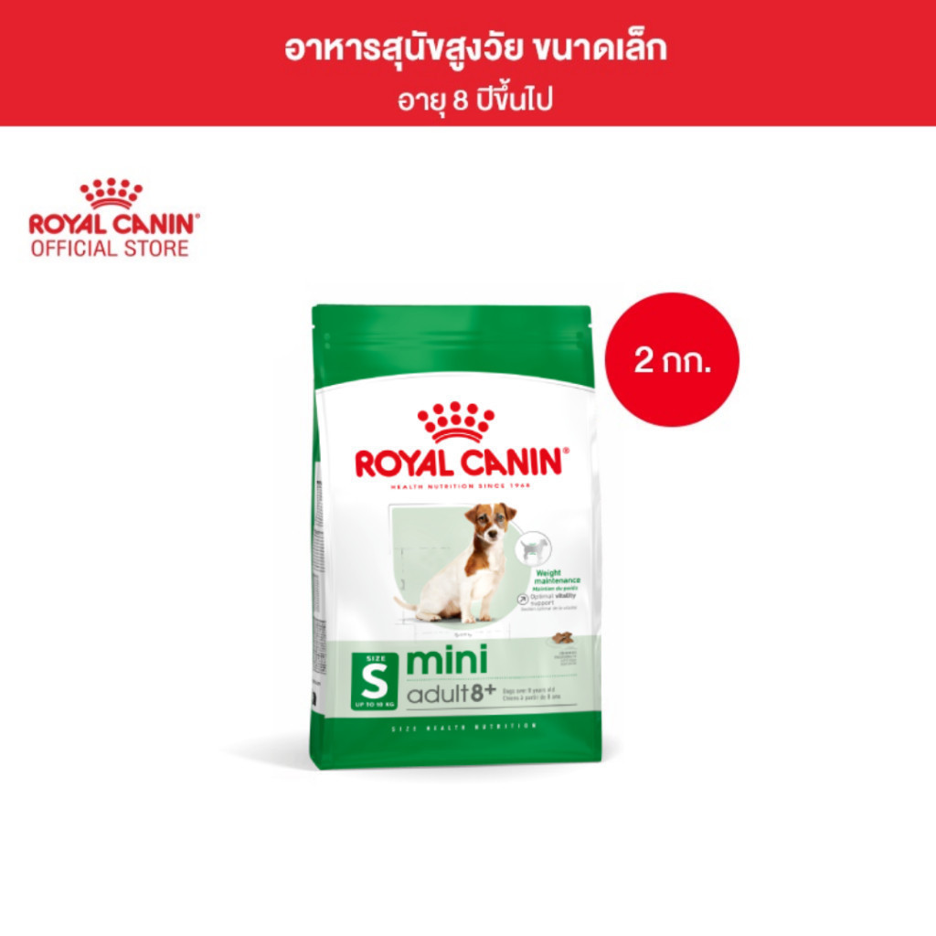 Royal Canin Mini Adult 8+ 2kg อาหารเม็ดสุนัขสูงวัย พันธุ์เล็ก อายุ 8 ปีขึ้นไป (Dry Dog Food, โรยัล คานิน)