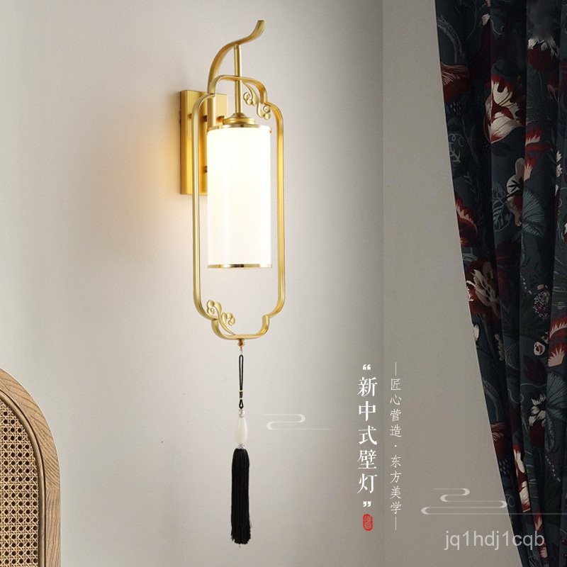 โคมไฟติดผนังสไตล์จีนใหม่วิลล่าระดับไฮเอนด์ใช้ในบ้านโคมไฟข้างเตียงห้องนั่งเล่นห้องนอนเซนโคมไฟตกแต่งผน