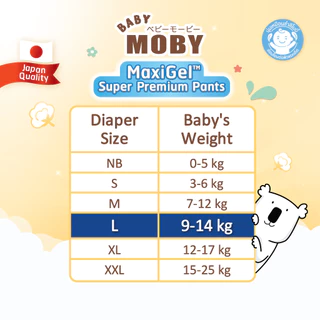 Baby Moby ผ้าอ้อมสำเร็จรูป รุ่น MaxiGel ชนิดกางเกง ไซซ์ L*38+4 ชิ้น/แพ็ค (4 แพ็ค/ยกลัง)