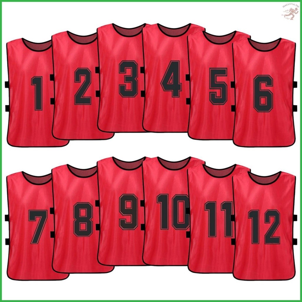 Hlluth 12PCS เด็กฟุตบอล Pinnies แห้งเร็วเสื้อฟุตบอลเยาวชนกีฬา Scrimmage บาสเกตบอลทีมการฝึกอบรมหมายเลข Bibs ฝึกกีฬาเสื้อกั๊ก