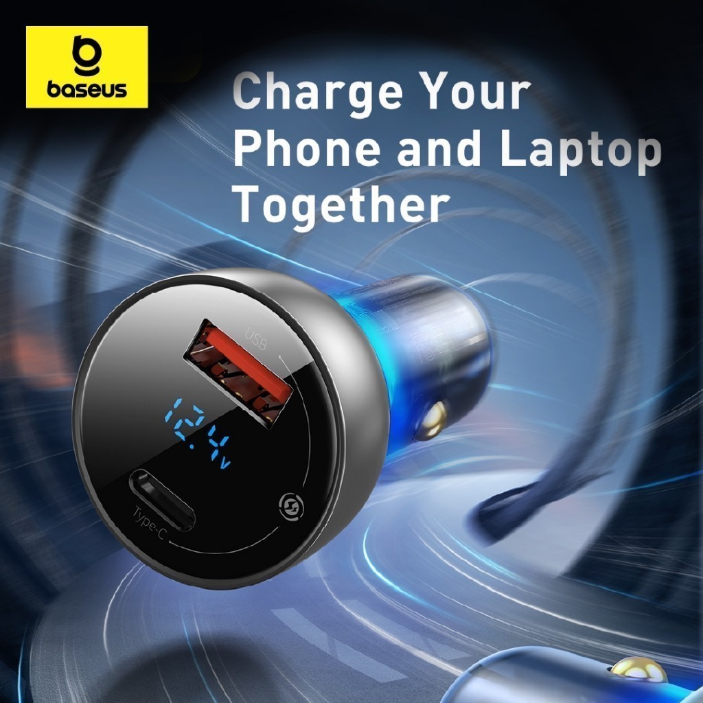 Baseus อะแดปเตอร์ชาร์จในรถ จอแสดงผล Particular Digital Display QC+PPS Dual Quick Charger Car Charger ชาร์จเร็ว 65W