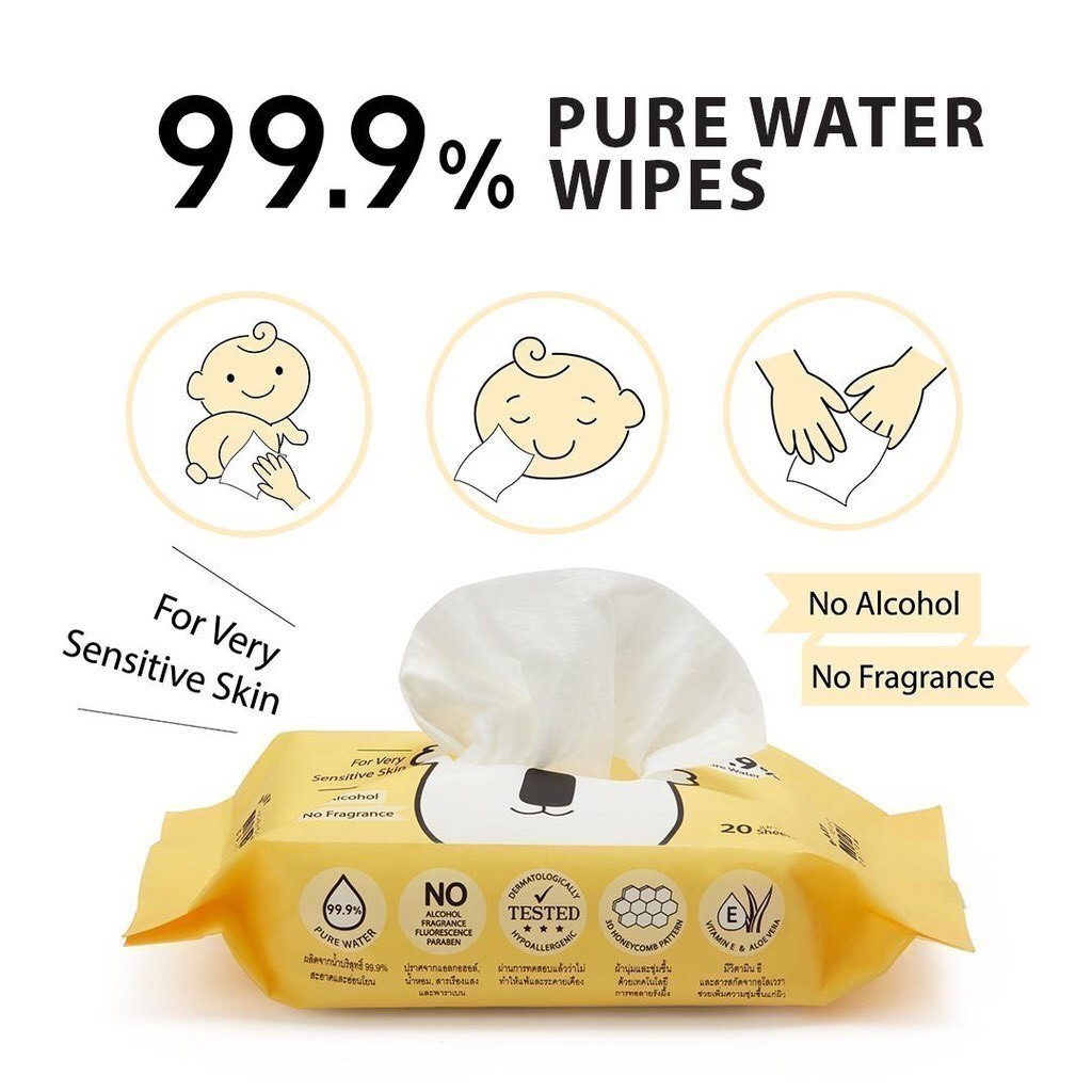 Baby Moby ผ้าเปียก สูตรน้ำบริสุทธิ์ 99.9% ทิชชู่เปียก สูตรอ่อนโยนสำหรับทารก ไม่ม