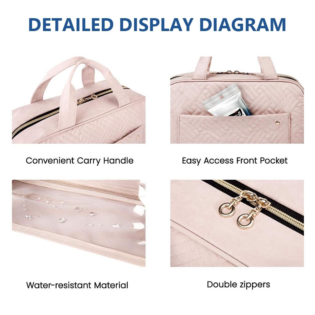 BAGSMART กระเป๋าเครื่องสําอาง แขวน makeup bag กระเป๋าจัดเก็บระเบียบพกพา กันน้ำซิปคู่ กระเป๋าใส่ของอเนกประสงค์