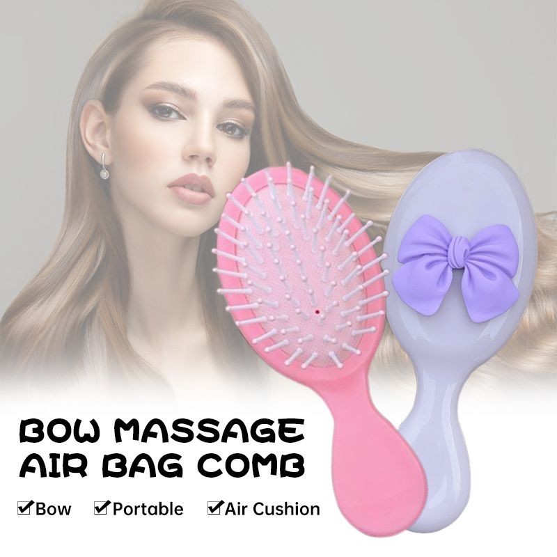 elegantedge Girl Bow Air Cushion Comb Cute Mini Makeup Comb หวีนวดแบบพกพา