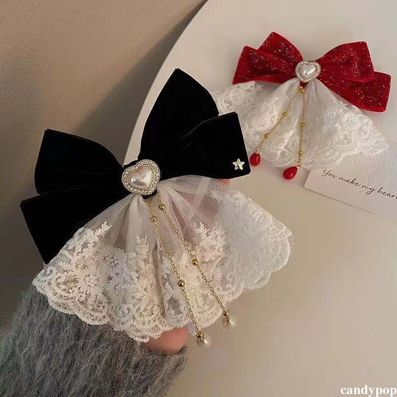 candypop Sweet Temperament Headdress Lace Red Bow กิ๊บติดผมสไตล์เจ้าหญิงกิ๊บติดผม