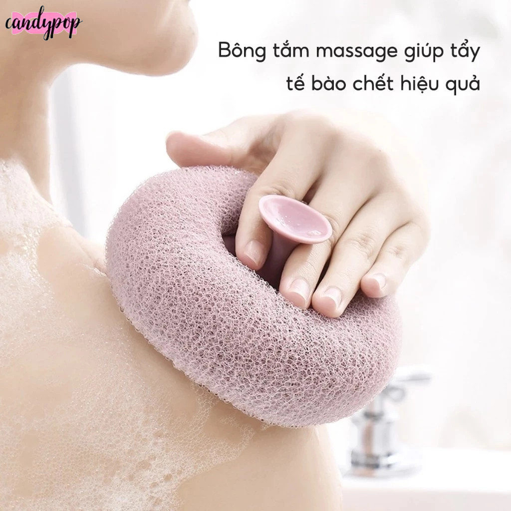 Candypop 3D Loofah Bath Sponge พร้อมถ้วยดูดเพื่อขัดผิวและนวดร่างกายของคุณ While Bathing