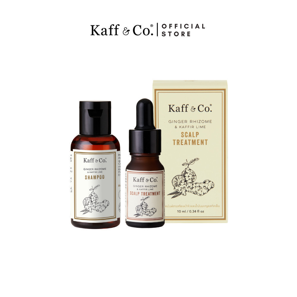 Kaff & Co. สำหรับหนังศีรษะมัน ผมร่วง หงอก แชมพูสารสกัดเหง้าขิง 40ml & ทรีทเม้นท์สารสกัดเหง้าขิง 10ml