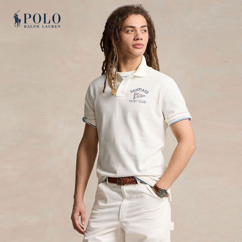 Polo Ralph Lauren เสื้อโปโลผู้ชาย Classic Fit Nautical Mesh Polo Shirt รุ่น MNPOKNI1N822970 สีขาว