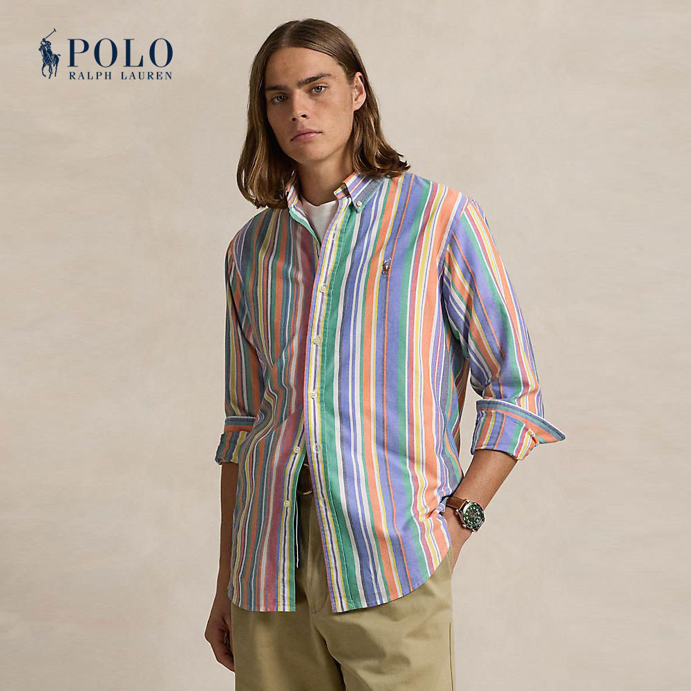 Polo Ralph Lauren เสื้อเชิ้ตผู้ชาย Custom Fit Striped Oxford Shirt รุ่น MNPOWOV16823912 สีส้ม