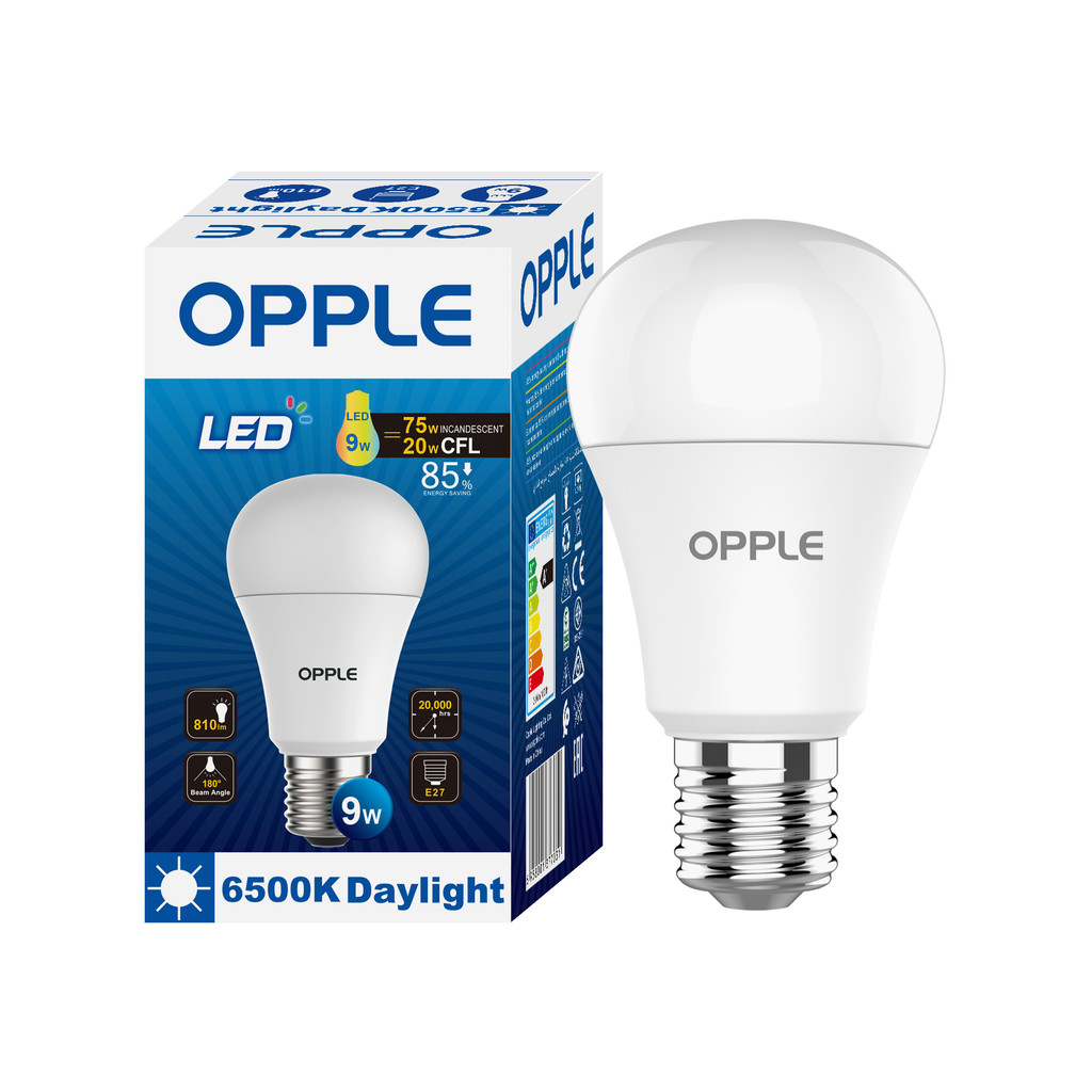OPPLE หลอดไฟ LED E27 9W Daylight รุ่น E1A60-E27-9W-DLCTV7