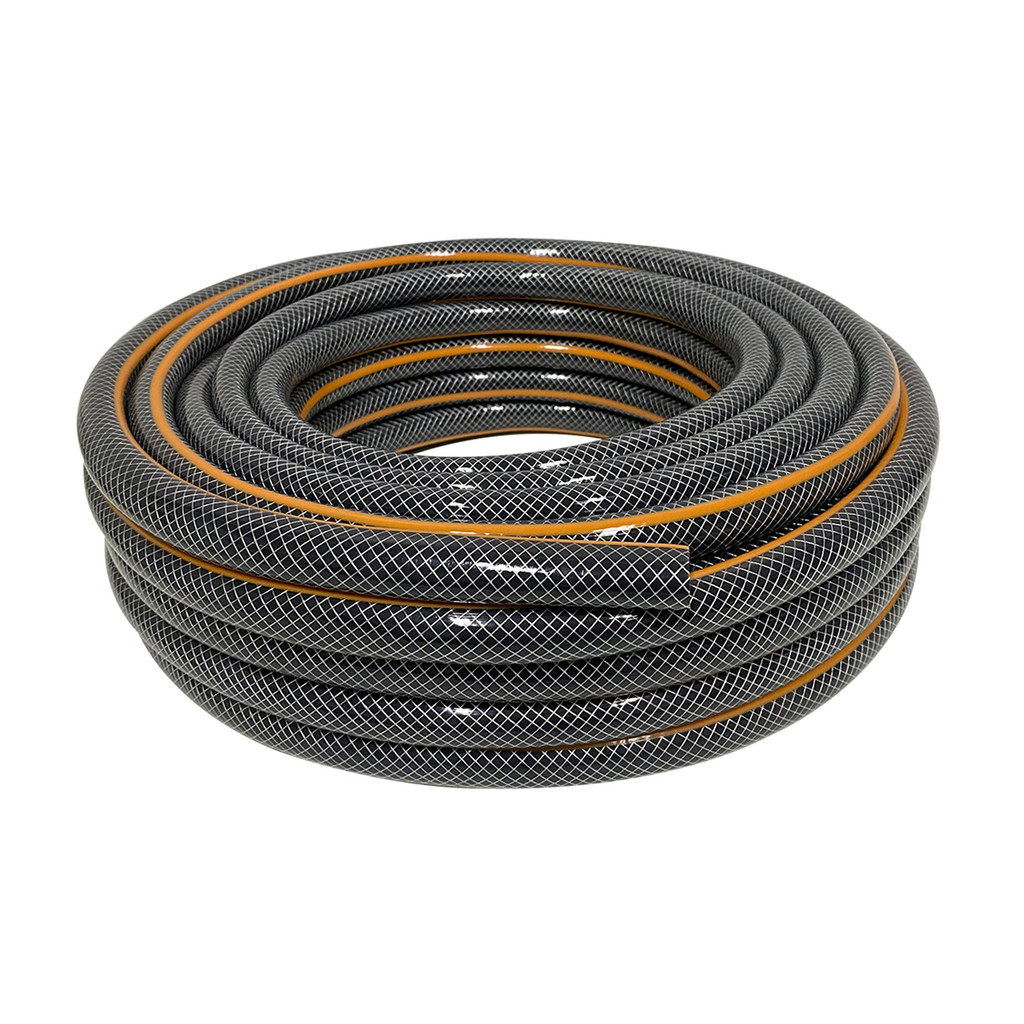 KARTEN สายยางใยเชือก Diamond 5/8 นิ้ว ยาว 20 เมตร สีดำแถบส้ม