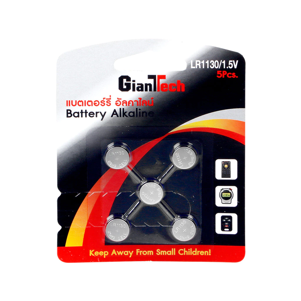 GIANTTECH ถ่านกระดุมลิเธี่ยม รุ่น LR1130 (แพ็ค 5 ก้อน) สีเงิน