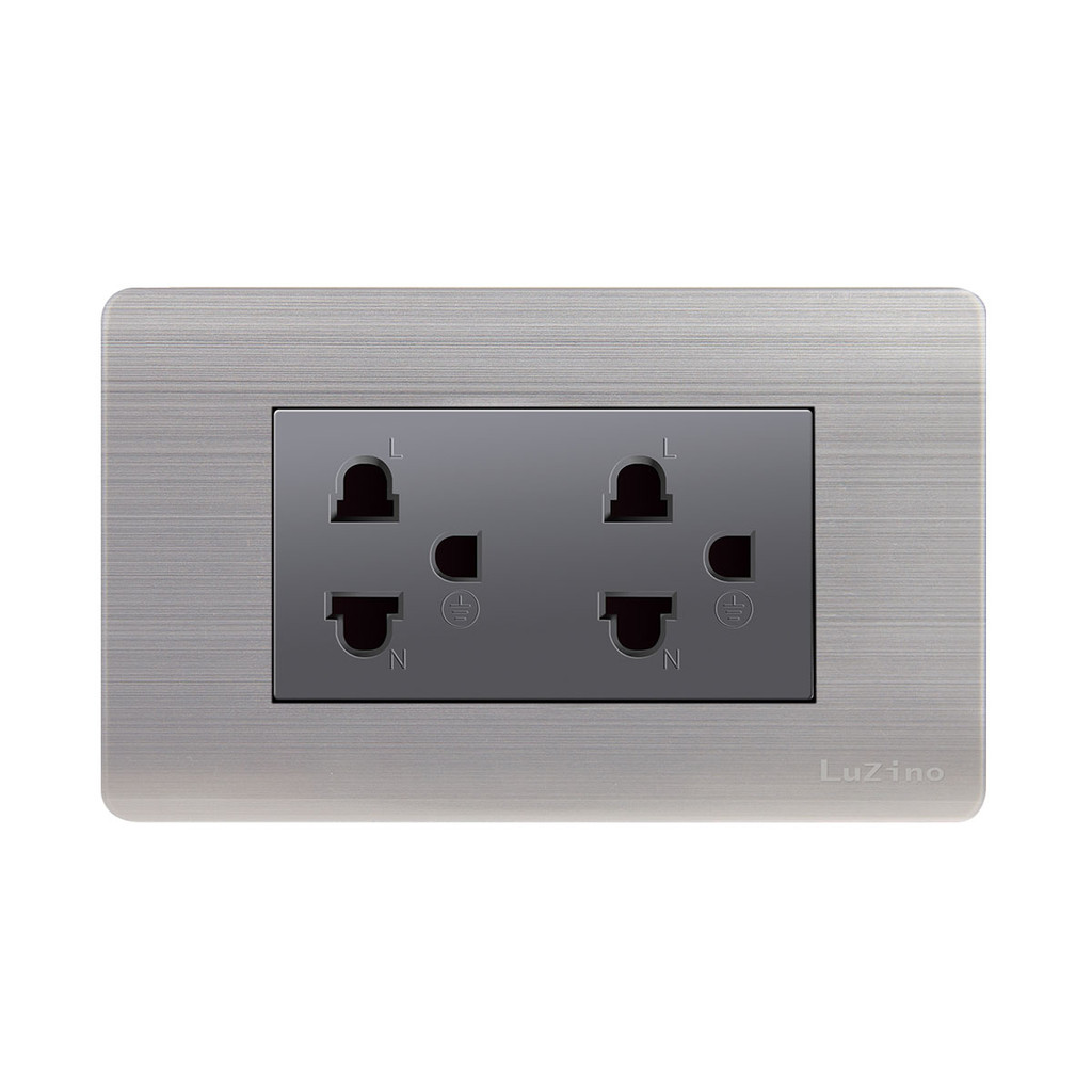 LUZINO ชุดเต้ารับ 2P+E 2 ช่อง รุ่น Brush A85-C42 สีเงิน