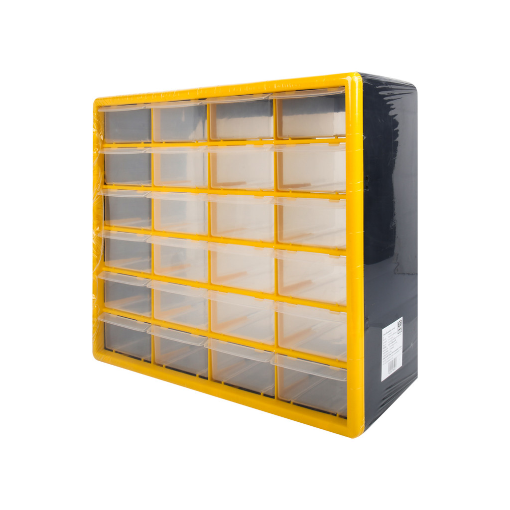 GIANT KINGKONG กล่องใส่อะไหล่พลาสติกแบบลิ้นชักติดผนัง 24 ช่อง  HL3045-C ขนาด 19.5 นิ้ว สีใส - เหลือง