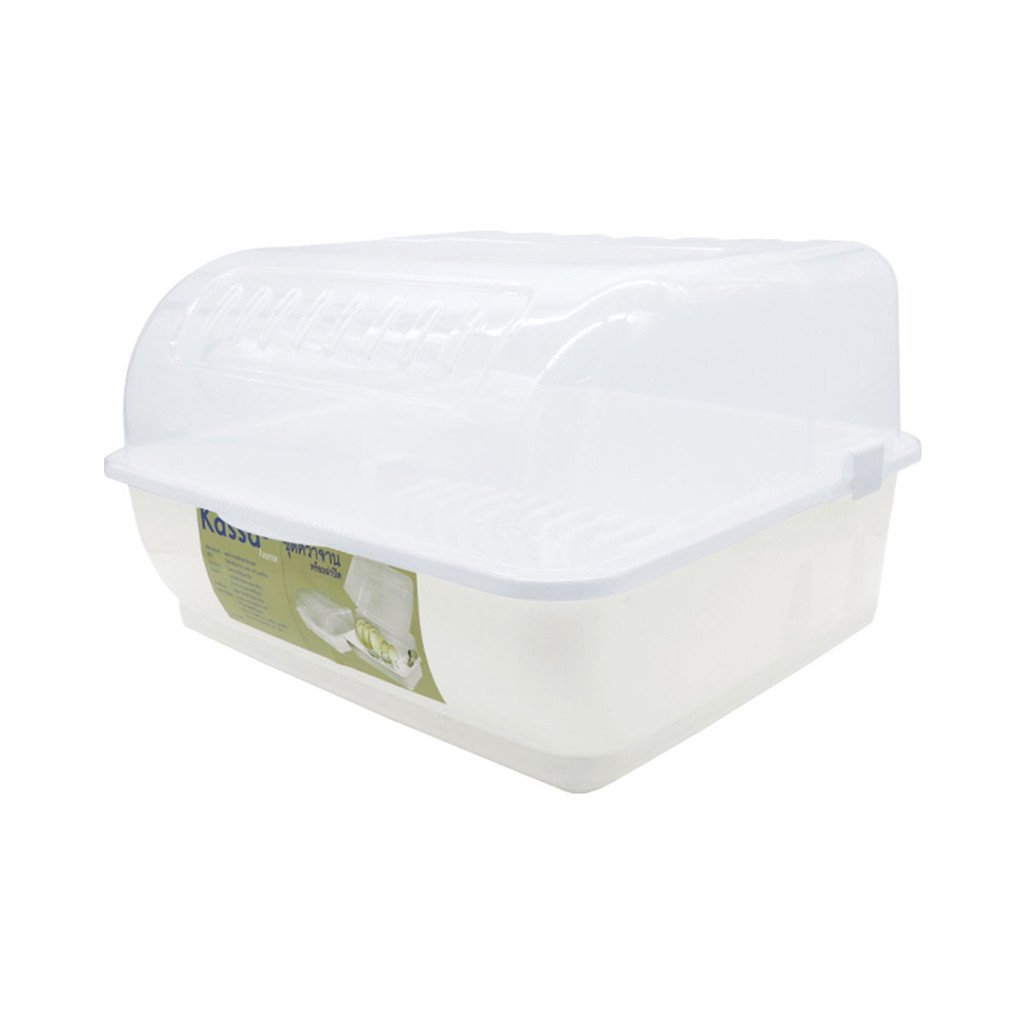 KASSA HOME ที่คว่ำจานพลาสติกพร้อมฝาครอบ 1 ชั้น  รุ่น JCJ-2408 ขนาด 44.5 x 42.8x 29ซม. สีขาว