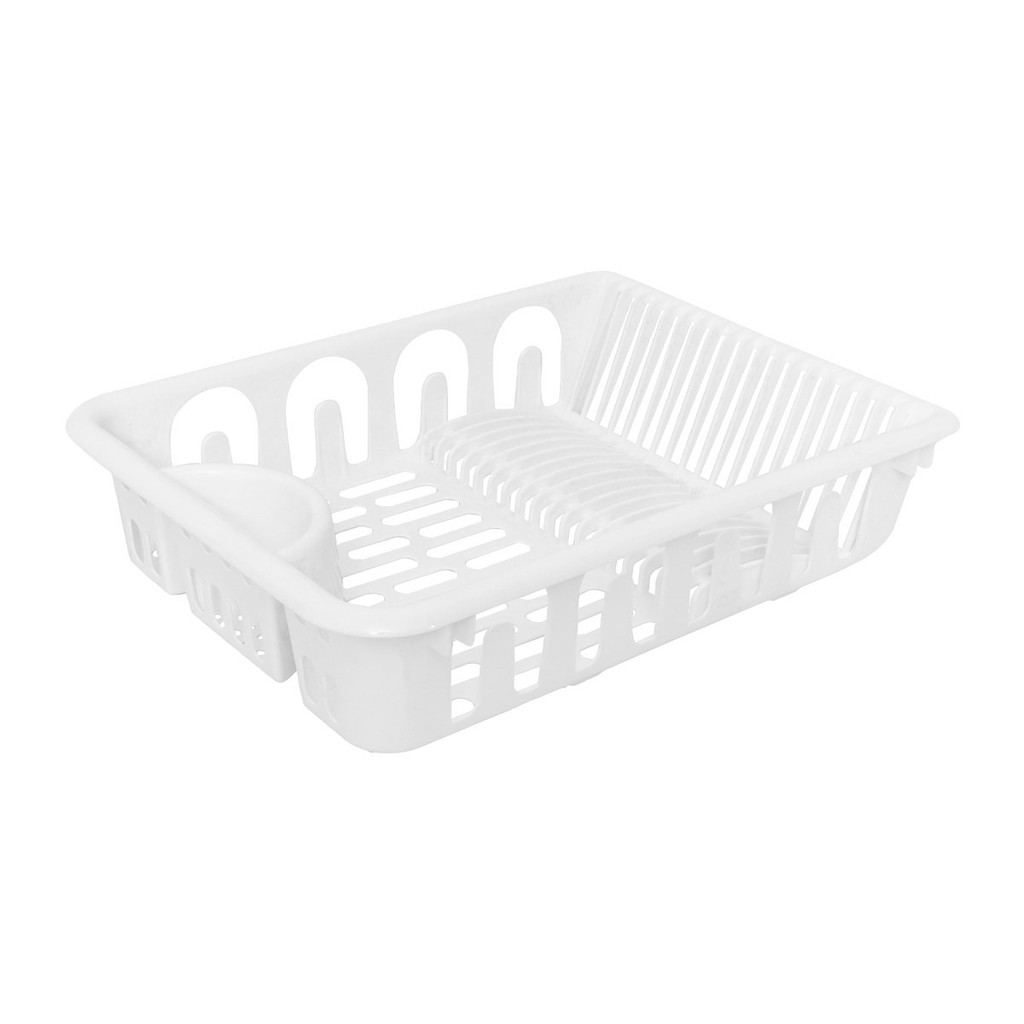 KASSA HOME ที่คว่ำจานพลาสติกพร้อมที่ใส่ช้อน 1 ชั้น รุ่น KPC ขนาด 47 x 36 x 10 ซม. สีขาว