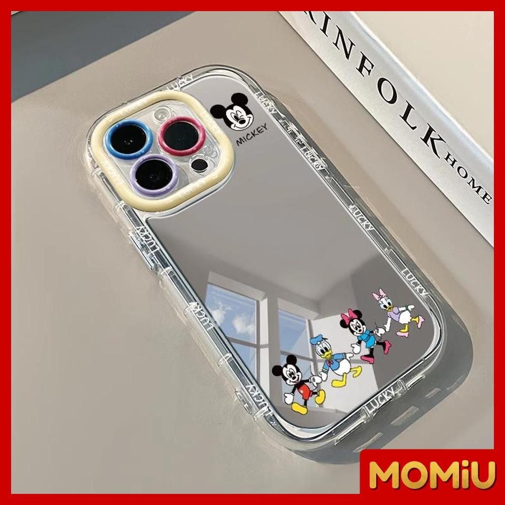 MOMiU - เข้ากันได้สำหรับ เคสไอโฟน11 เคส iphone 16 Pro Max 7Plus XR 12 13 14 15 กระจกเงา ถุงลมนิรภัย การ์ตูนหนูและเป็ด