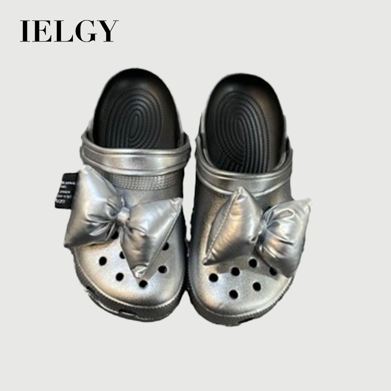 IELGY รองเท้าหลุมรองเท้าแตะโบว์ผู้หญิงฤดูร้อน 2025 ใหม่แพลตฟอร์มแต่เพียงผู้เดียว