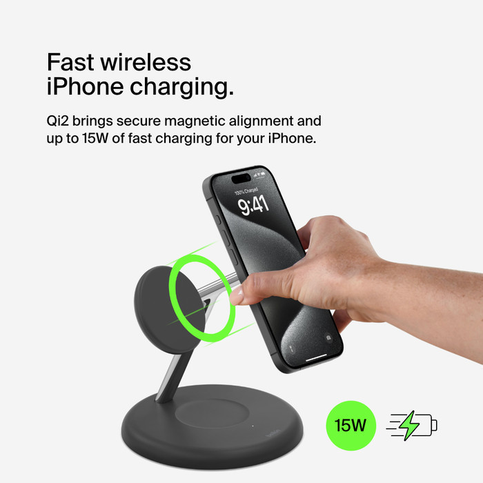 Belkin NEW แท่นชาร์จไร้สายรุ่นใหม่ ชาร์จเร็ว เทคโนโลยี Qi2 Pro New 3in1 Magnetic Wireless Charging Stand รุ่น WIZ023