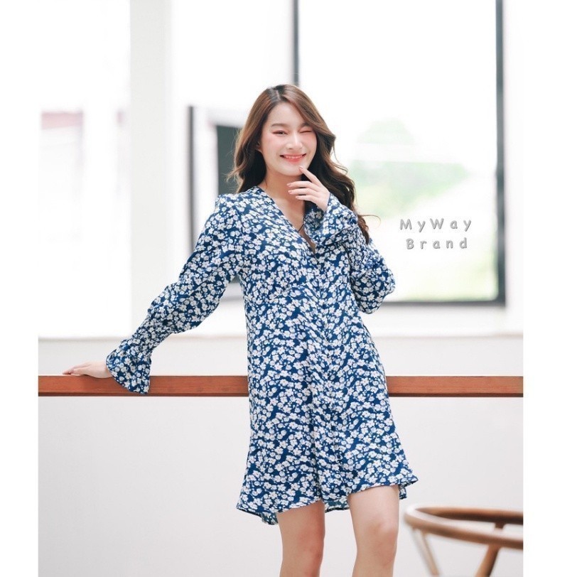 MyWay Brand : Dress ชุดเดรส V Neck Flower