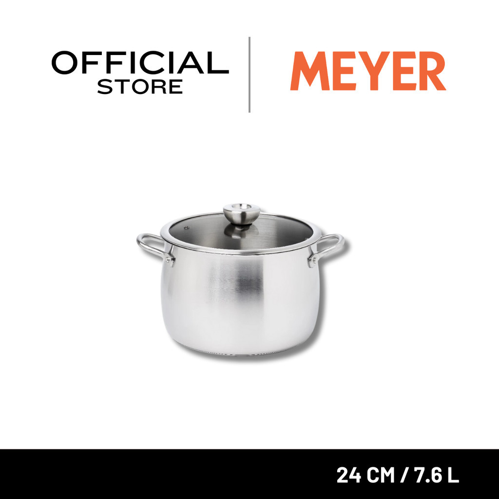MEYER WHITE STEEL	24CM/8QT/7.6L COV STOCKPOT หม้อสเตนเลส สตีล สองหูขนาด 24 ซม./ 7.6 ลิตร (71504-T)