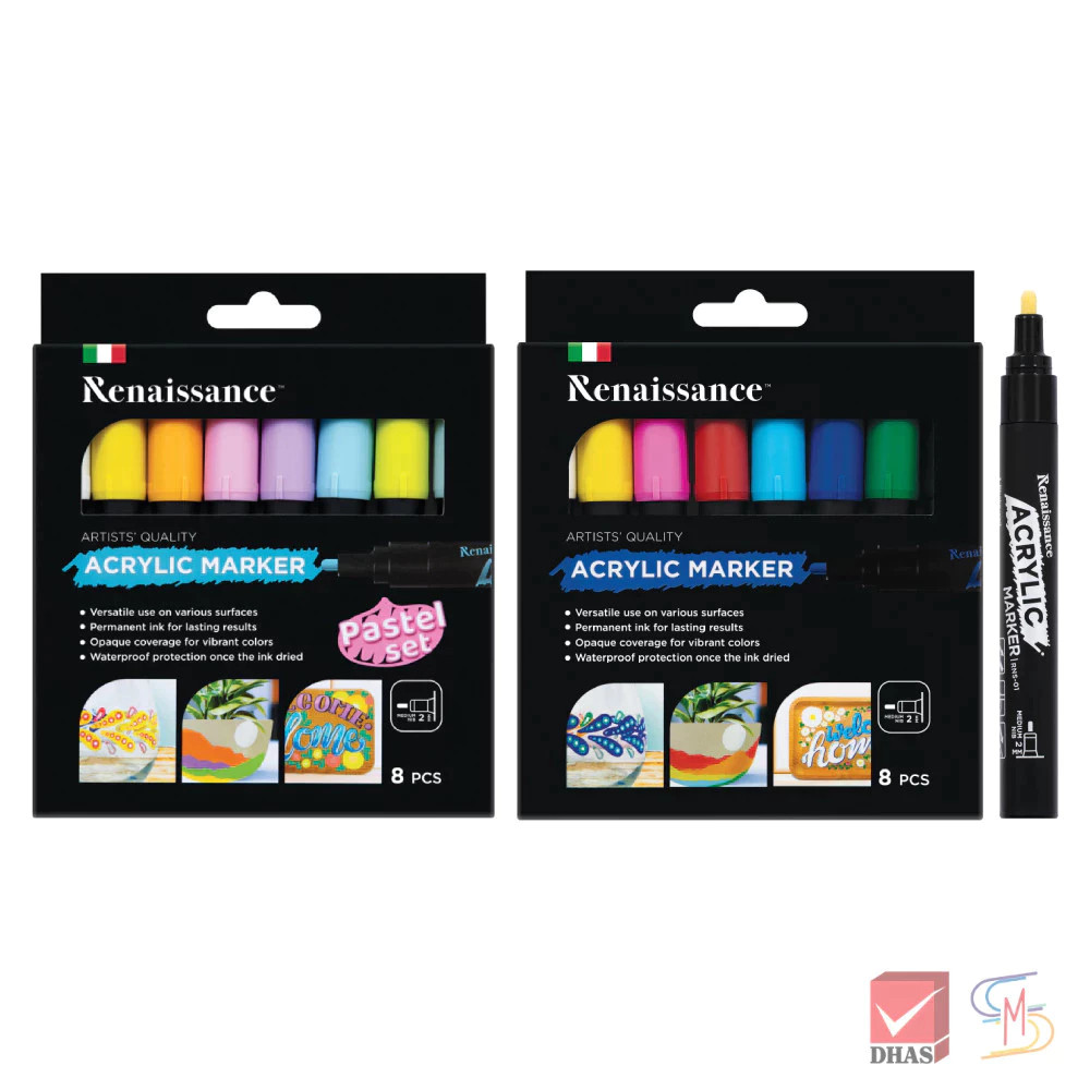 Renaissance ปากกา ปากกามาร์กเกอร์ อะคริลิค 8 สี Acrylic marker  จำนวน 1 กล่อง