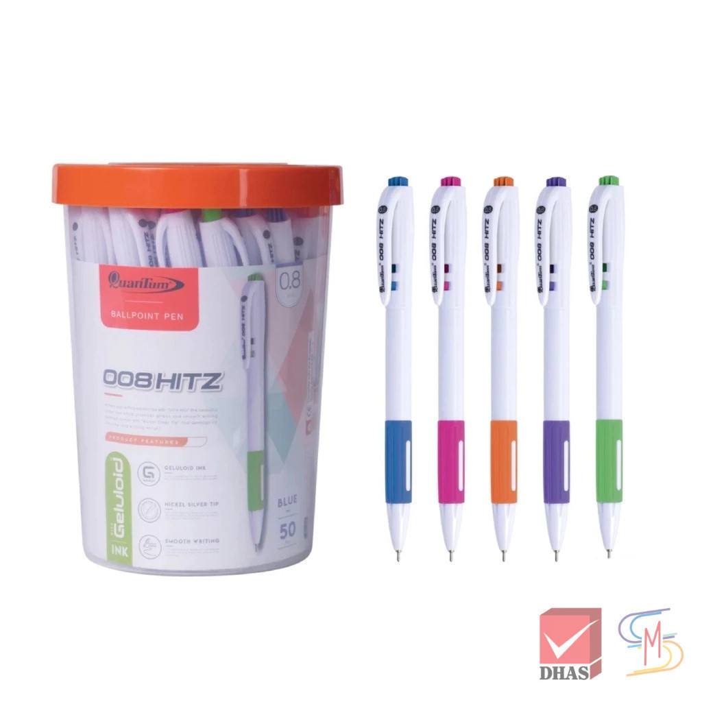 Quantum ควันตั้ม ปากกา ปากกาน้ำเงิน ปากกาโหล ปากกาลูกลื่น เจลโล่พลัส 008 Hitz น้ำเงิน 0.8 จำนวน 50 ด
