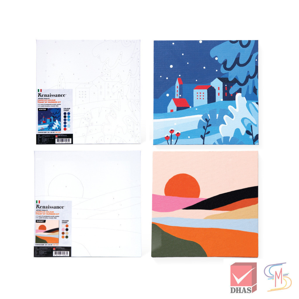 Renaissance เฟรมผ้าใบ เฟรมวาดรูป แคนวาส ระบายสีตามตัวเลข หนา 280แกรม ขนาด 20x20cm ชุด2 (1 ชิ้น)