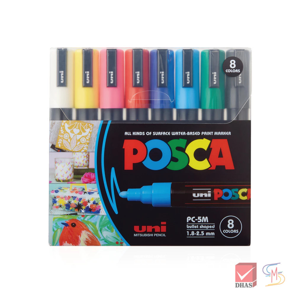 Uni ยูนิ ปากกา ปากกามาร์คเกอร์ Posca PC-5M Bright 8 สี จำนวน 1 เซต
