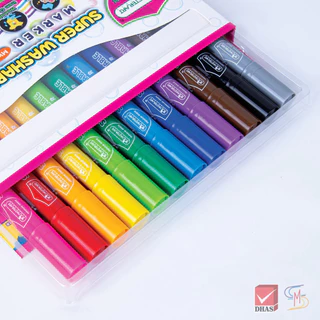 Master Art สีเมจิก ปากกาเมจิก ชนิดล้างออกได้ รุ่น MWM 12R แบบหัวเดียว 12 สี สีเสริมพัฒนาการเด็กวัย 3 ขวบขึ้นไป