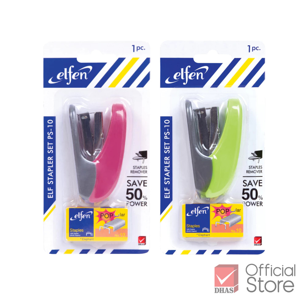 Elfen เครื่องเย็บกระดาษ + ลวดเย็บกระดาษ No. PS-10 คละสี จำนวน 1 ชุด