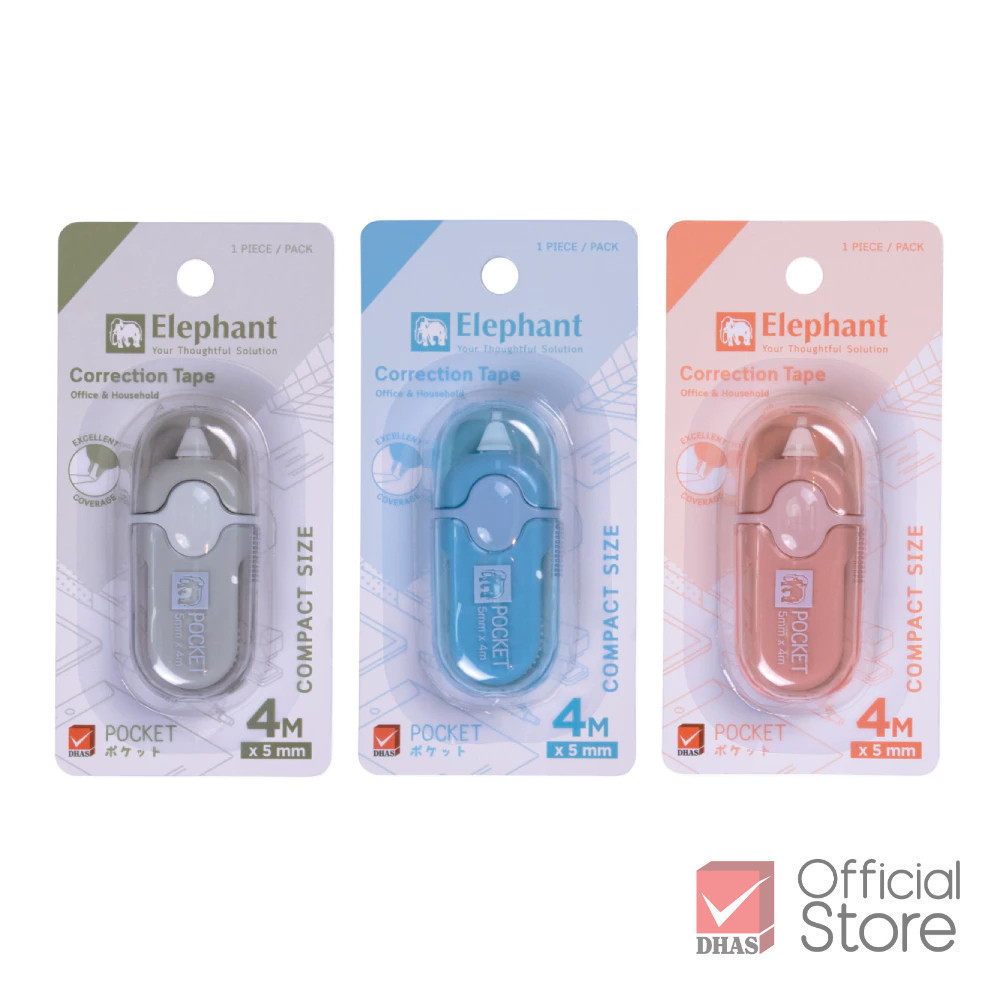 Elephant เทปลบคำผิด รุ่น พ็อคเก็ต 5 มม. x 4 ม. จำนวน 1 ชิ้น
