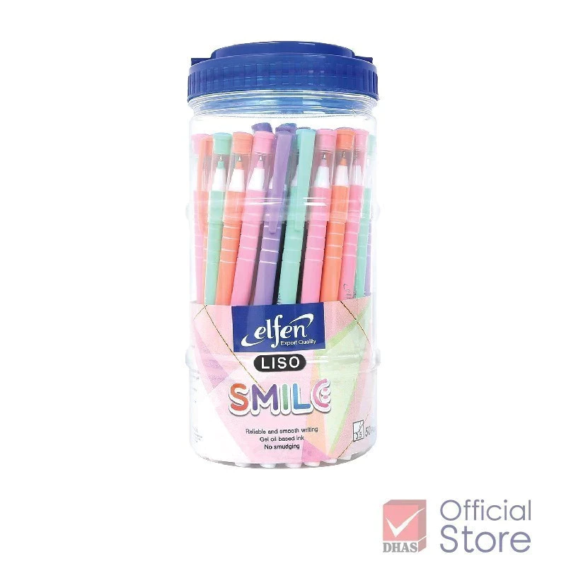 Elfen ปากกาลูกลื่น รุ่น Liso Smile (ลิโซ่ สมายล์) 0.5 มม. หมึกน้ำเงิน - กระปุก 50 ด้าม