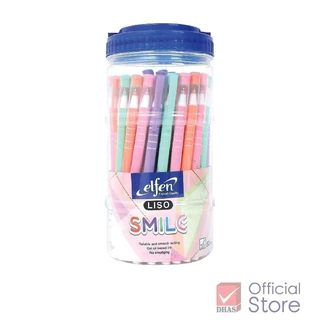 Elfen ปากกาลูกลื่น รุ่น Liso Smile (ลิโซ่ สมายล์) 0.5 มม. หมึกน้ำเงิน - กระปุก 50 ด้าม