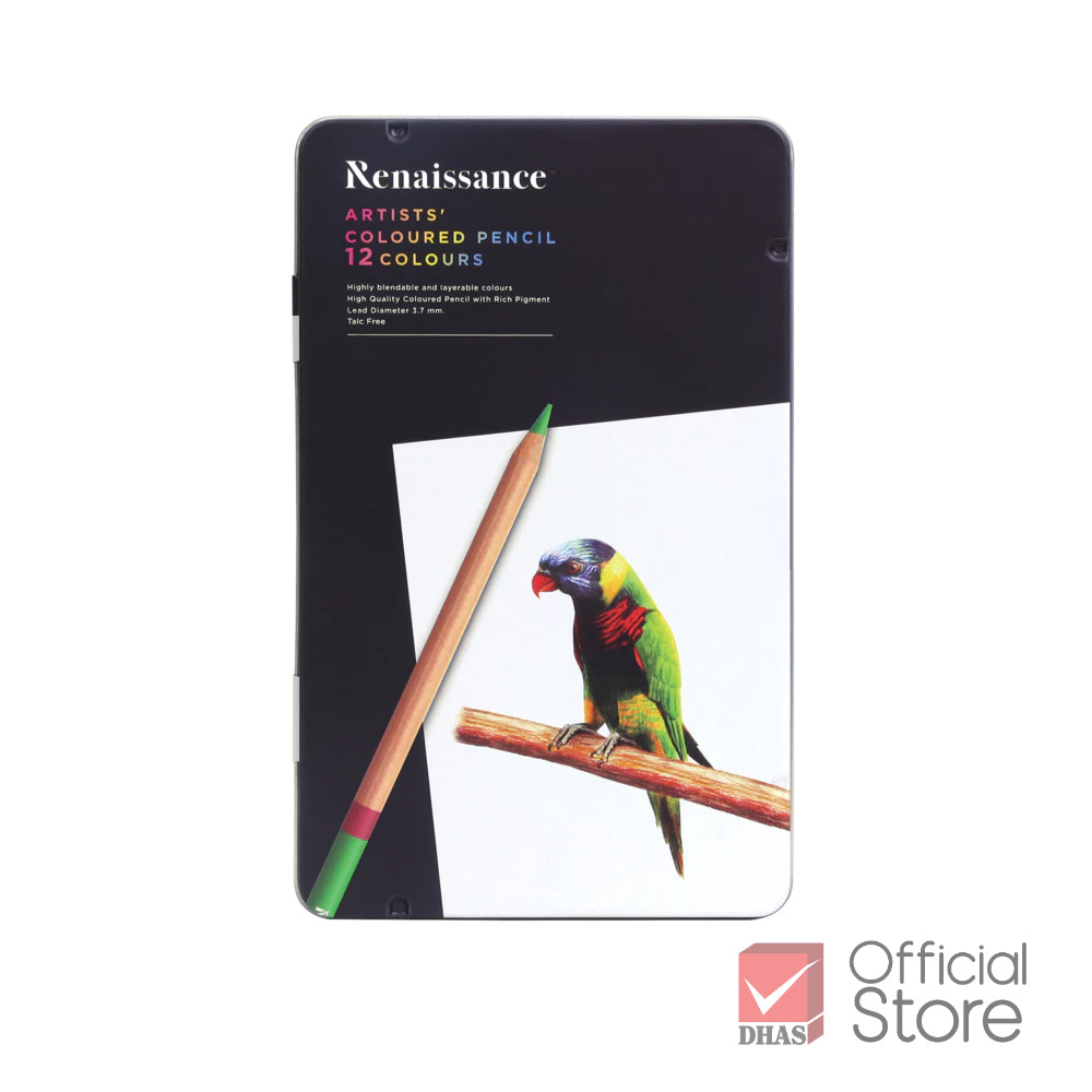 Renaissance สีไม้ ดินสอสีไม้ เกรดอาร์ตติส รุ่น 12 สี กล่องเหล็ก จำนวน 1 กล่อง