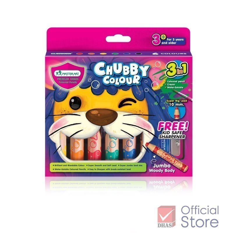 [Clearance Sale] Master Art สีไม้ ดินสอสีไม้ 6 สี ขนาดจัมโบ้ 3 in 1 จำนวน 1 กล่อง