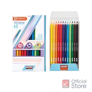 Elephant สีไม้ ดินสอสีไม้ แท่งยาว พรีเมี่ยม 4.0 12 สี จำนวน 1 กล่อง