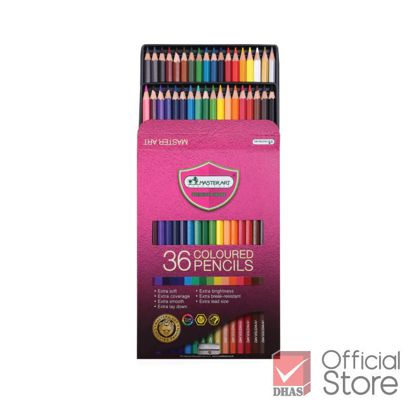 Master Art สีไม้ 36 สี รุ่นใหม่ (แท่งยาว) ระบายนุ่ม - 1 กล่อง