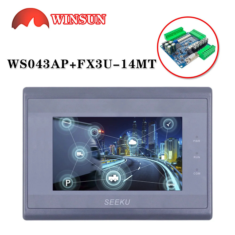 4.3 นิ้ว FX3U-14MT FX3U+HMI PLC รองรับ WS-043AP หน้าจอสัมผัส ตัวควบคุมเอาต์พุตทรานซิสเตอร์
