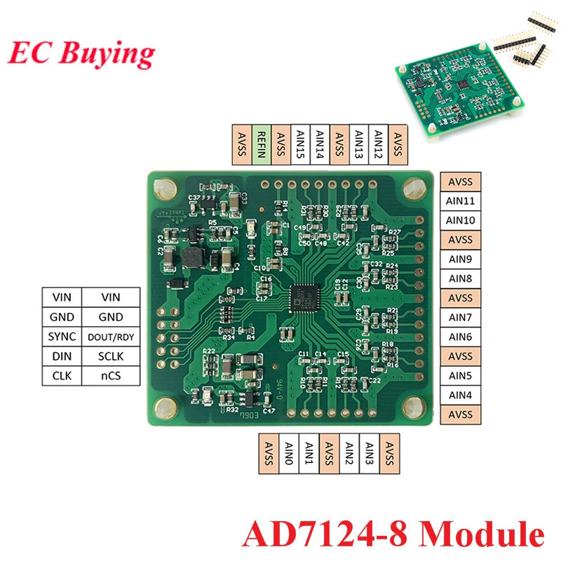 โมดูลการรับข้อมูล ADC หลายช่อง AD7124 AD7124-8 แรงดันกว้าง DC2.7-6V บอร์ดรับข้อมูลพอร์ตอนุกรม RS232