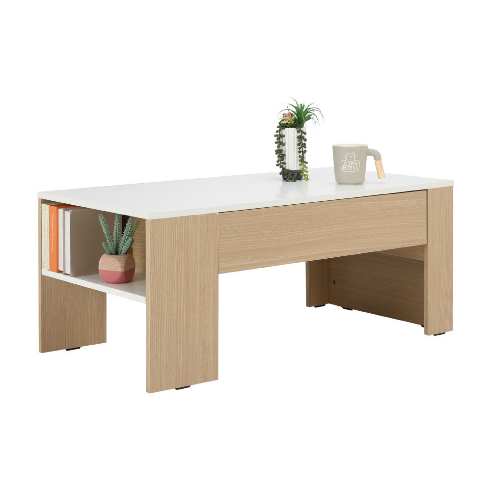 Furinbox โต๊ะกลางพร้อมลิ้นชัก รุ่นมาเรีย ขนาด 100 ซม. - สีธรรมชาติ/ขาว