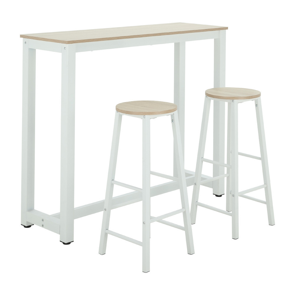 HomeHuk ชุดโต๊ะบาร์ 2 ที่นั่ง รุ่นโจลีน - สีธรรมชาติ/ขาว