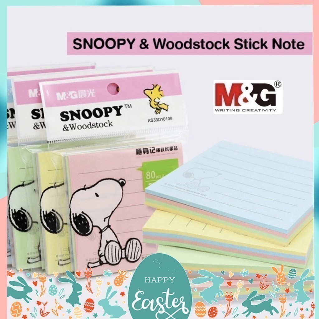 กระดาษโน๊ตกาวในตัว ขนาด 3x3 และ 3x4 นิ้ว M&G ลาย Snoopy จำนวน 80 แผ่น YS-482, YS-483  สติ๊กกี้โน๊ตลายสนูปปี้