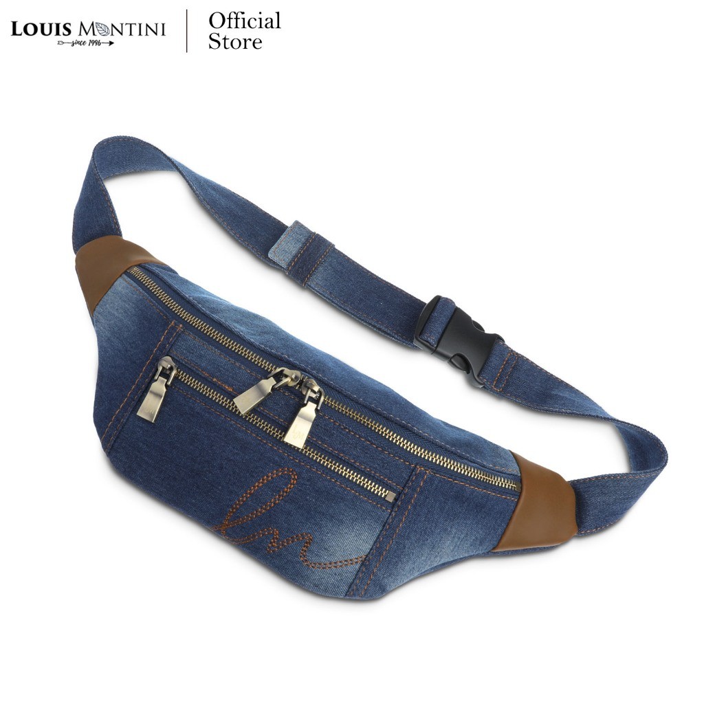 Louis Montini (JEANS) กระเป๋าคาดอก  Belt bag ผ้ายีนส์ผสมหนังวัวเเท้ JEAN02