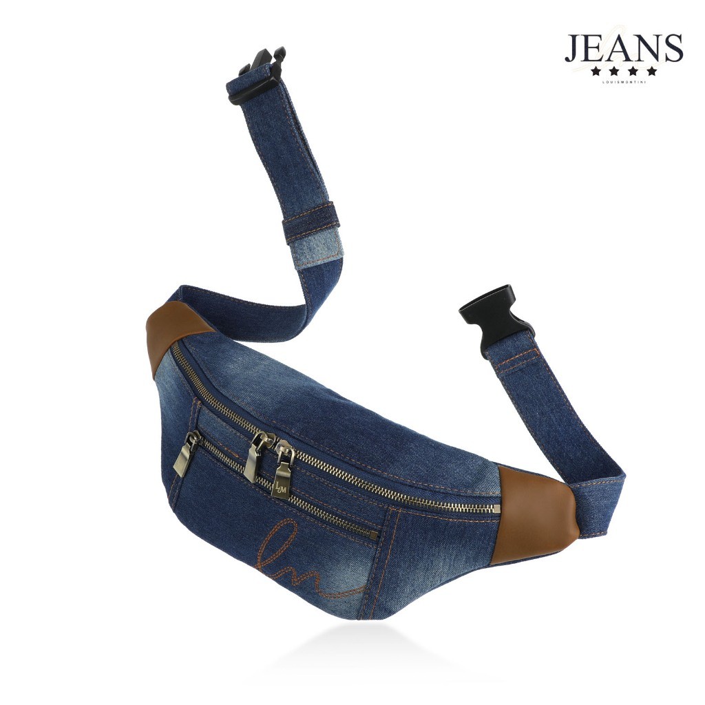 Louis Montini (JEANS) กระเป๋าคาดอก  Belt bag ผ้ายีนส์ผสมหนังวัวเเท้ JEAN02