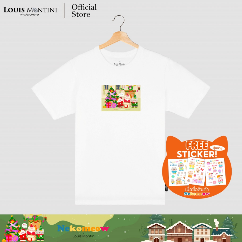 Louis Montini (Nekomeow) เสื้อยืด T-Shirt ผ้าคอตตอน 100% Super soft (Christmas Meow Ver.2) LMTM09