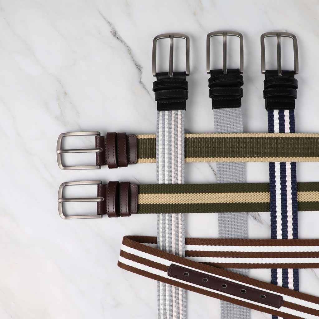 Louis Montini (Americo) เข็มขัดผ้าคอตตอน ผสมหนังวัวแท้ เข็มขัดผ้าใบ ผ้าแคนวาส Canvas Belt MCT20