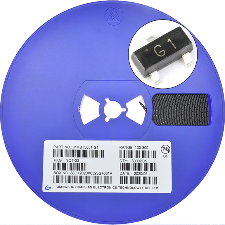 3000 ชิ้น ทรานซิสเตอร์ SMD MMBT5551 2N5551 G1 0.6A/180V NPN SMD SOT23